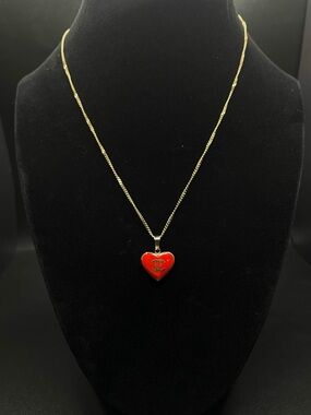 Chanel Heart Pendant Necklace - Red Enamel on Gold Chain